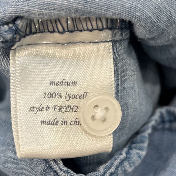 Harper Womens M Button Up Back Light Chambray Roll Tab Long Sleeve Lyocell Shirt - Picture 8 of 9